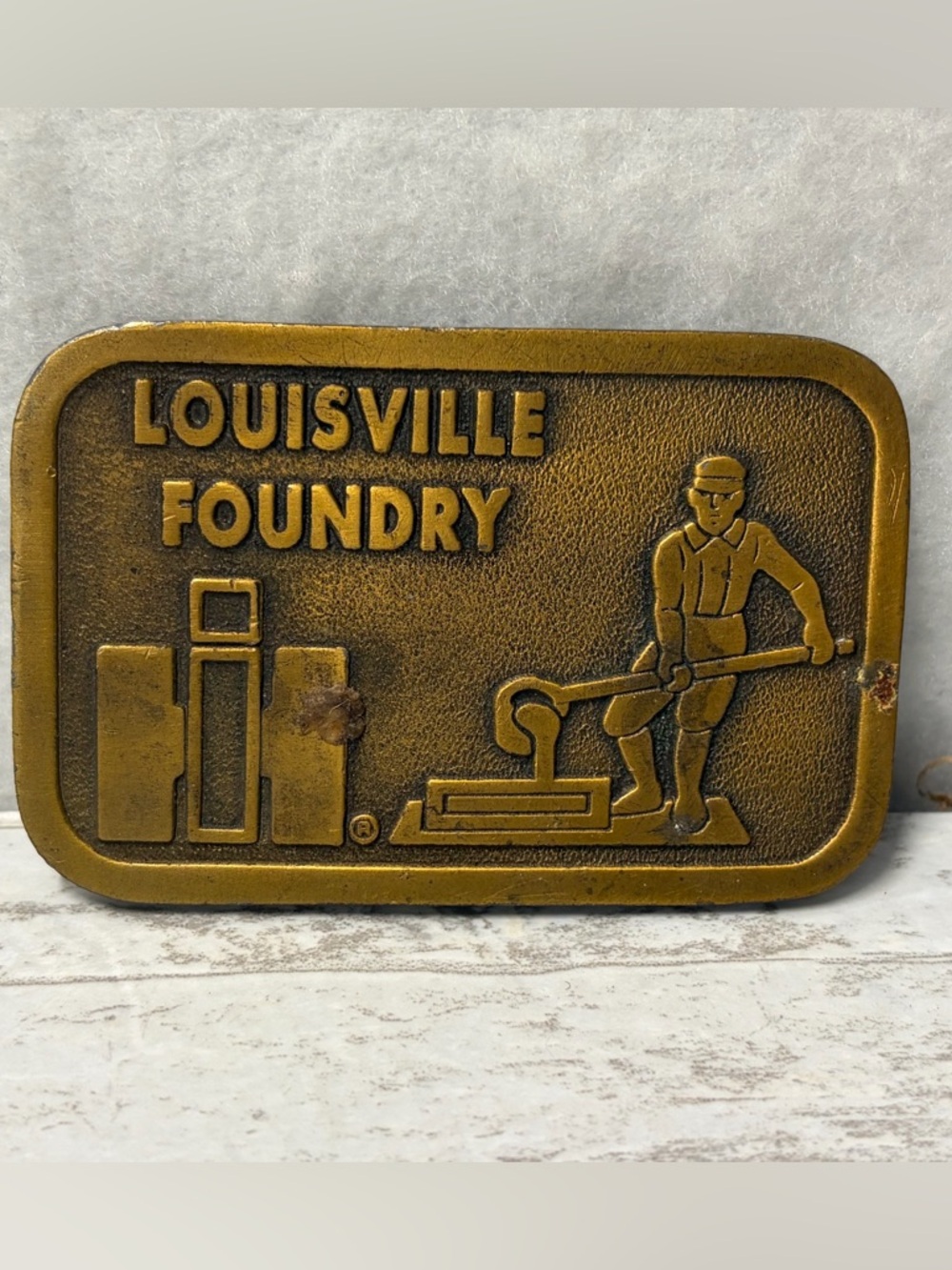 Vintage LOUISVILLE FOUNDRY Brass Belt Buckle USA limited Edition Hit Line